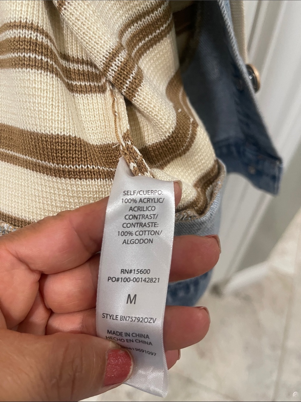 NWT Democracy ivory cream Striped Knit Jacket with Blue Denim Trim - Picture 9 of 14